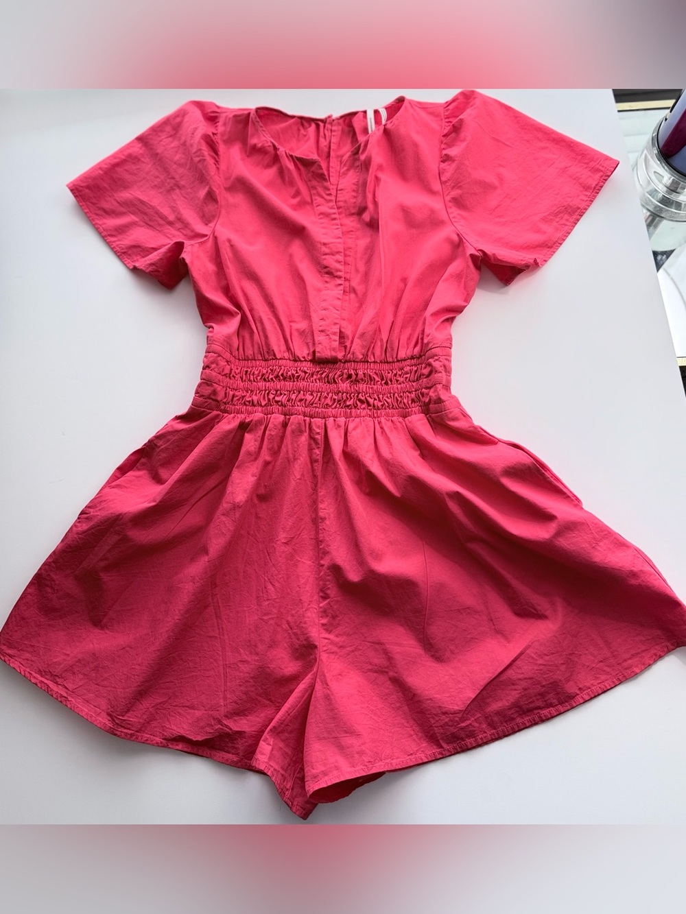 Anthropologie Coral Smocked Waist Flutter Sleeve Romper Size XS